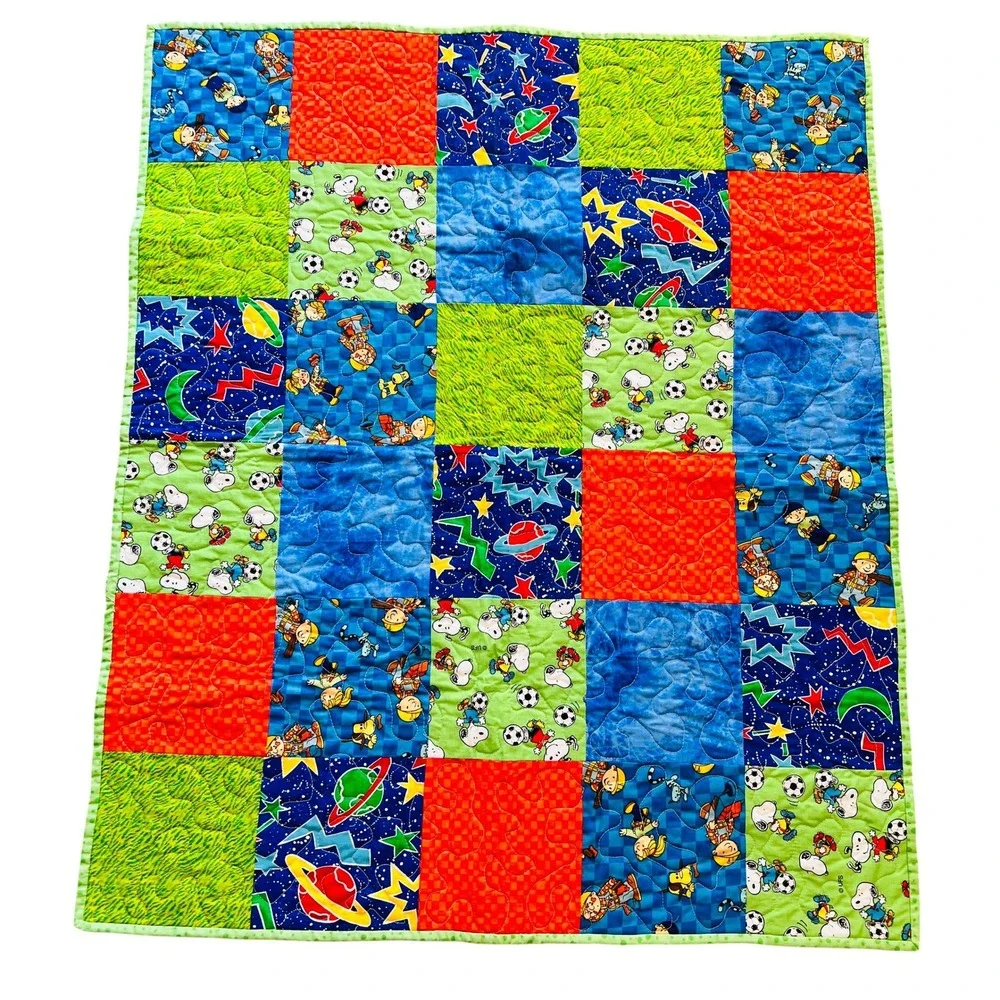 Handmade Patchwork Baby Quilt Snoopy Bob‎ Builder Dinosaur Space Blanket Novelty